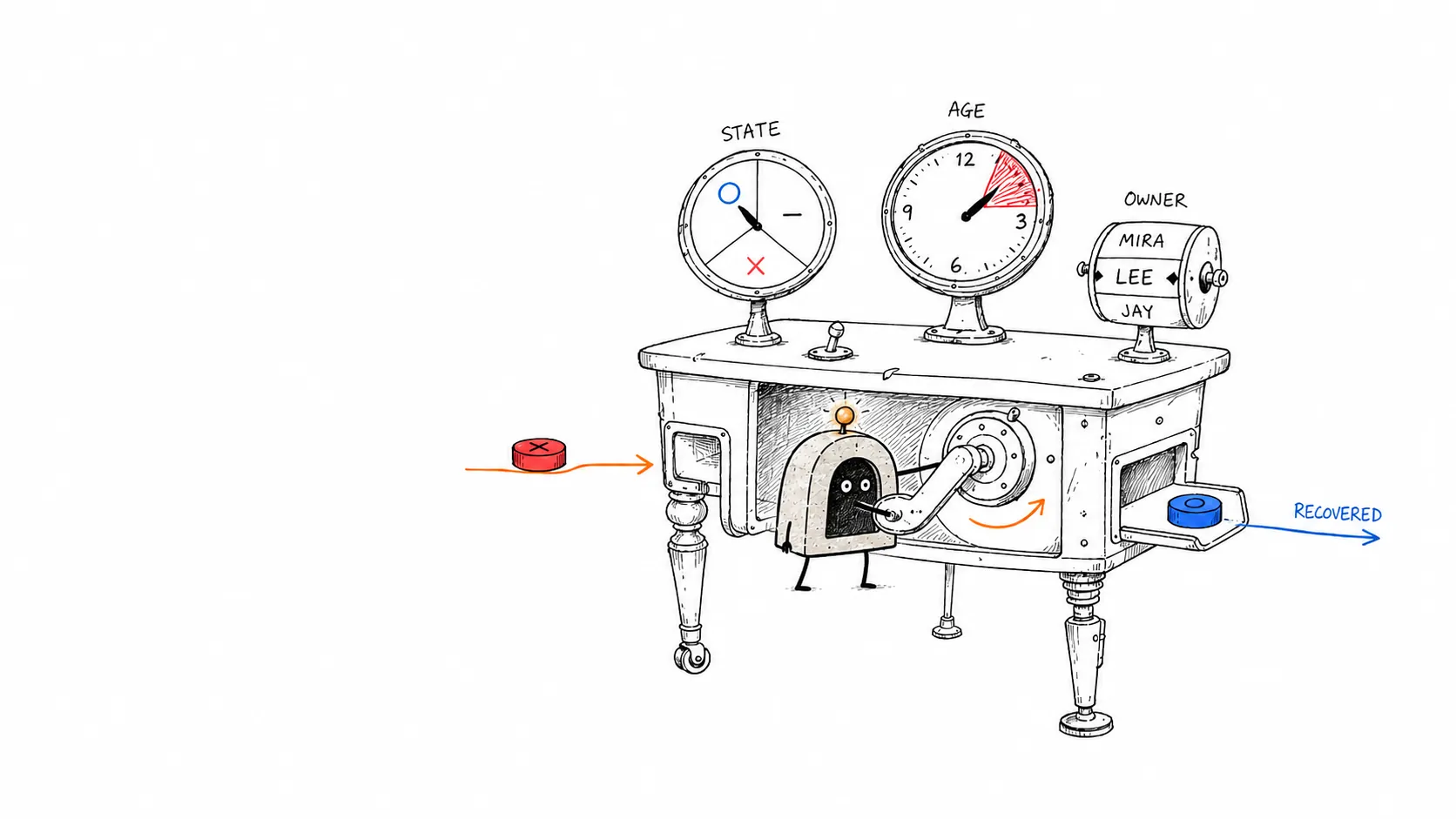 ArcBeacon operating a sparse workflow control desk with state, exception age, and recovery ownership visible.