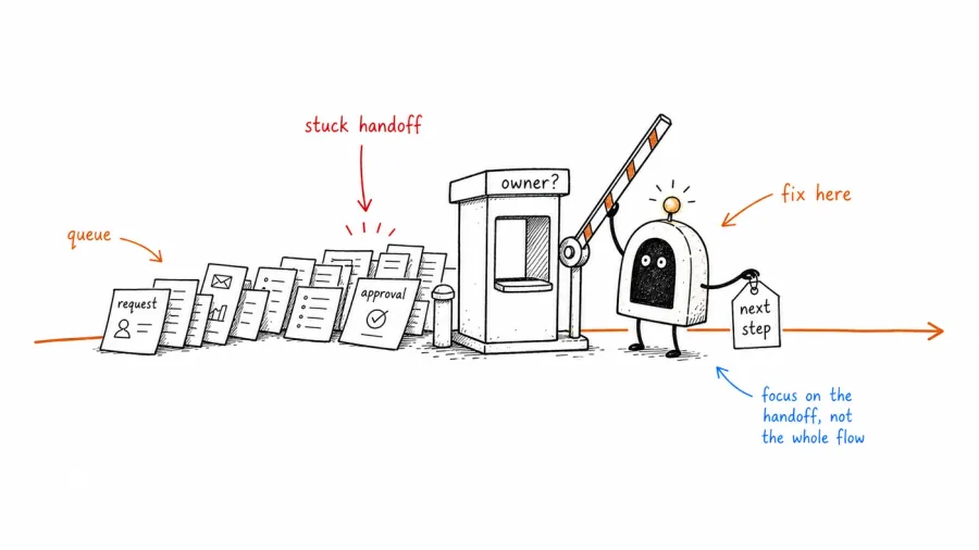 ArcBeacon finding the stuck handoff in a business process optimization workflow.