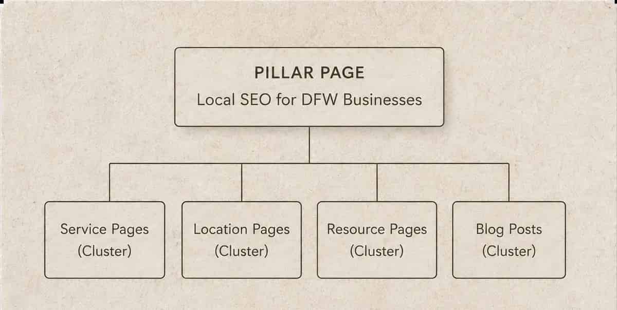 SEO content strategy and internal linking diagram