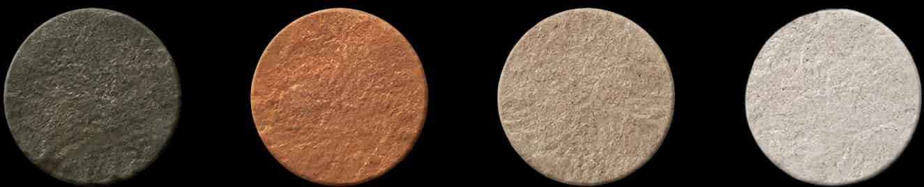 ArcVelocity material palette in charcoal, copper, taupe, and ivory